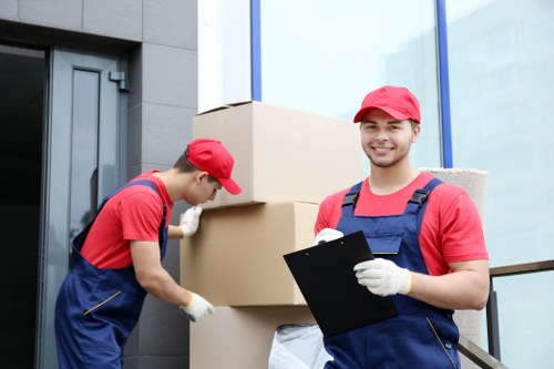 Office furniture and equipment prepared for a commercial move