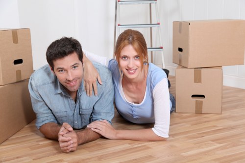 Boxes and household items prepared for a man and van removal service