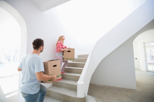 Packed boxes and household items prepared for removal van transport